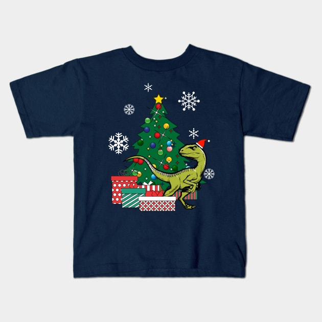 Velociraptor Around The Christmas Tree Kids T-Shirt by Nova5